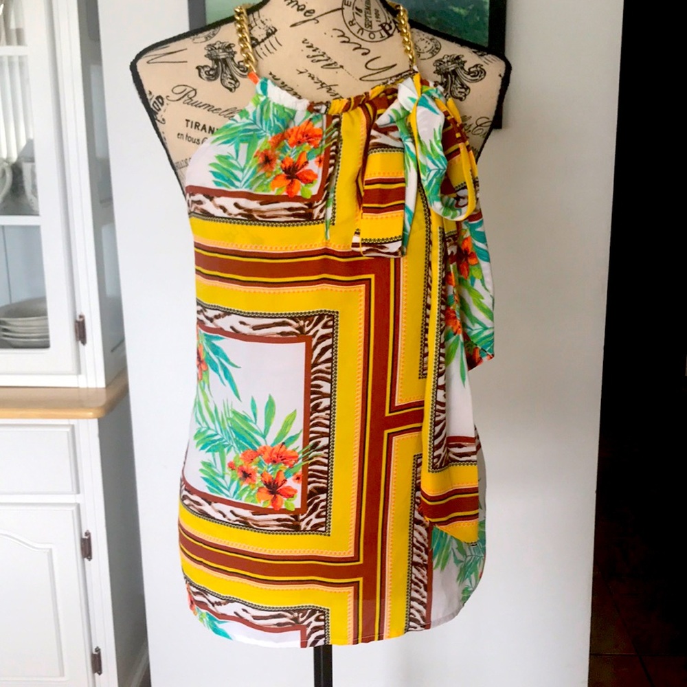 NY & COMPANY POLYESTER TOP W/BOW TIE ON SIDE